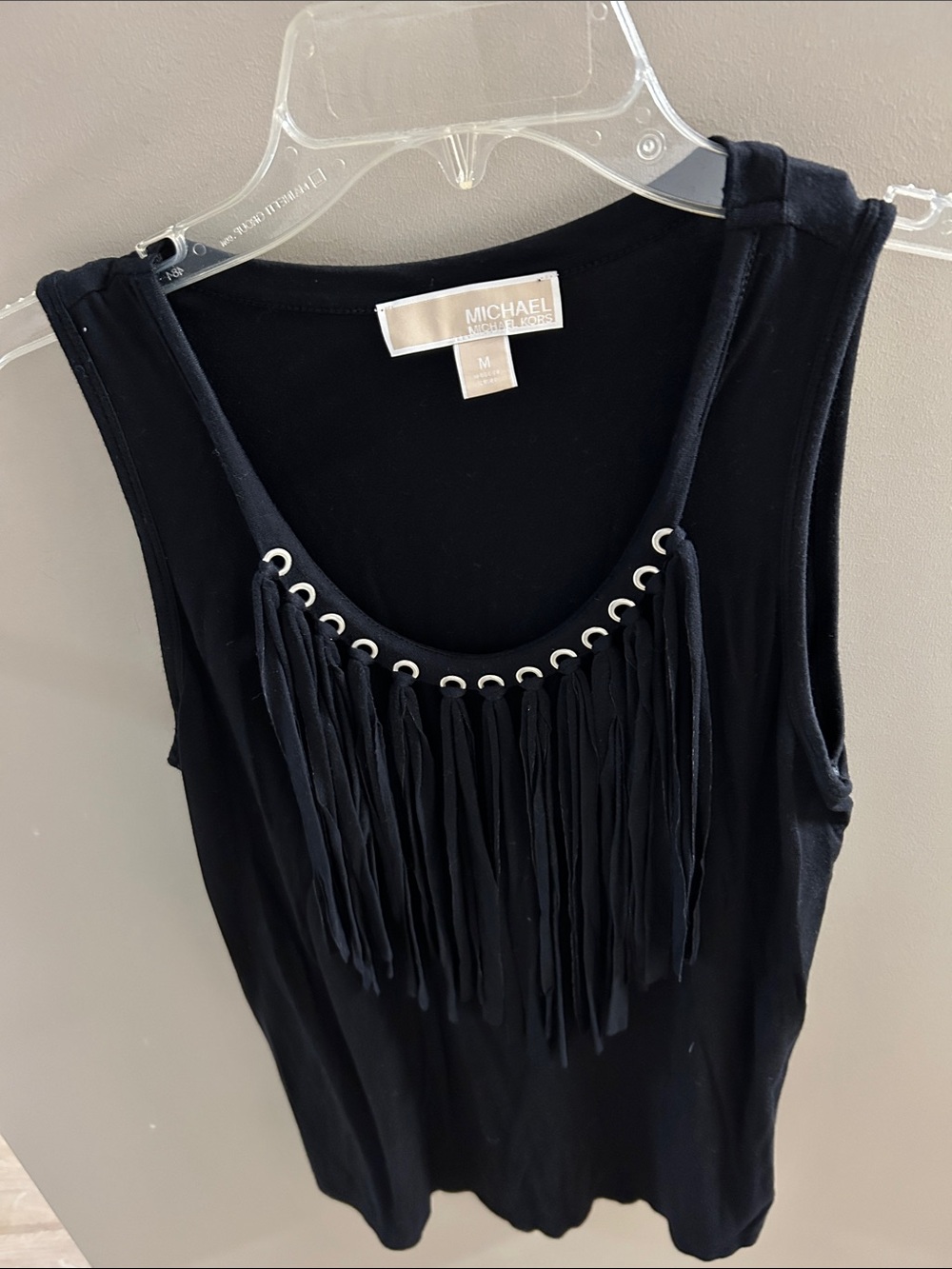 MICHAEL Michael Kors Black Fringe Scoop Neck Tank
